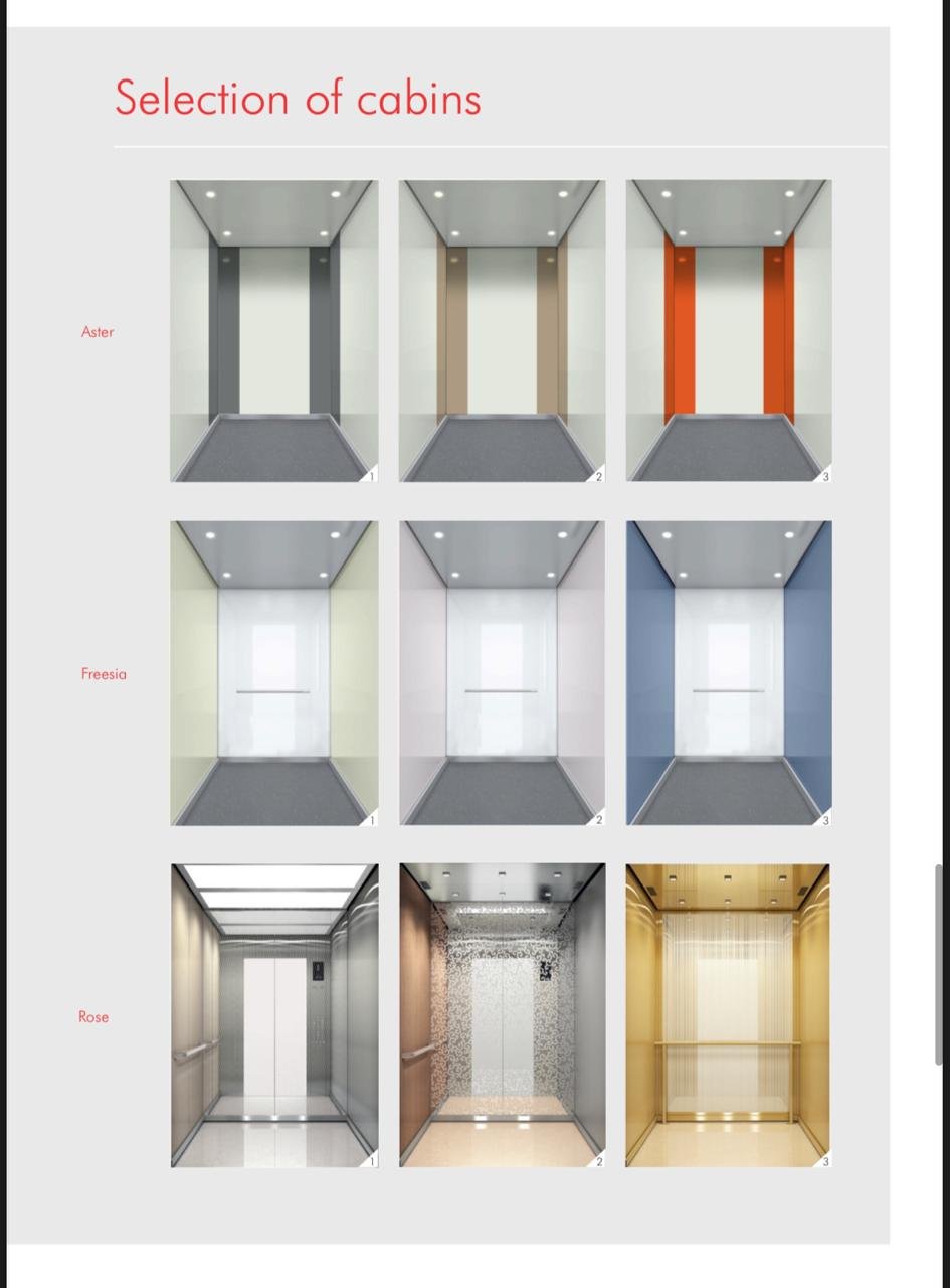 Aster, Freesia and Rose MS elevator cabin design options