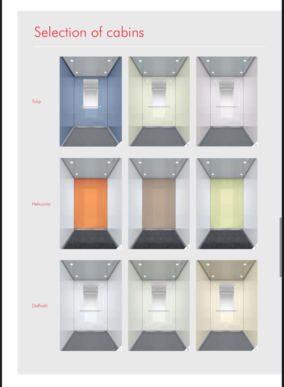 Tulip, Heliconia and Daffodil MS elevator cabin design options